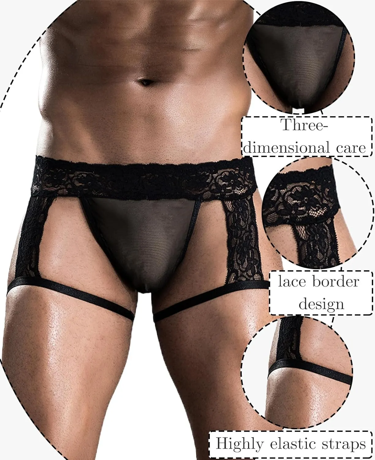 SEAUR Men's See Through Lace Boxer Brief Breathable Lightweight Low Rise Underwear Elastic Comfort Stretchy Lingerie
