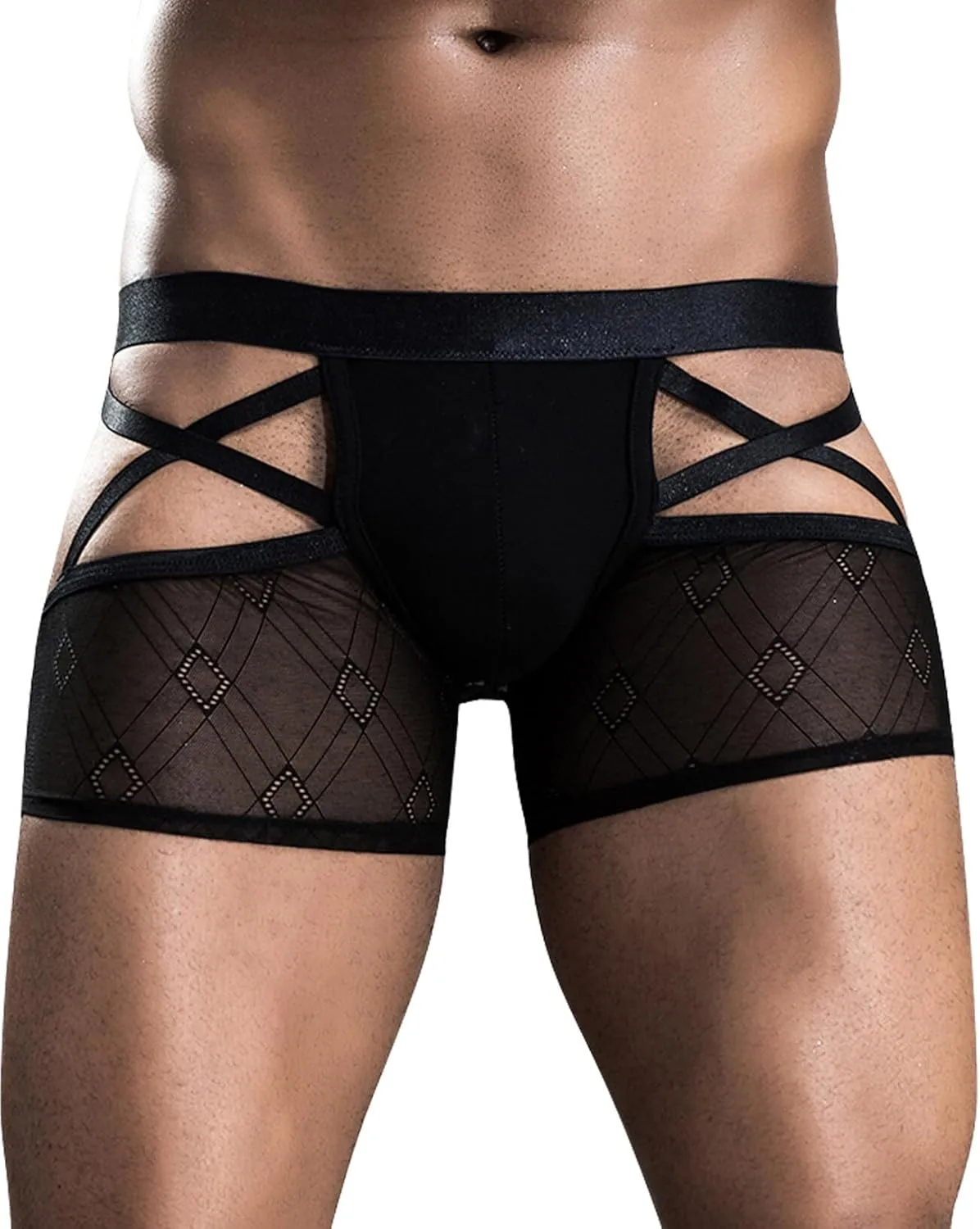 SEAUR Men's See Through Lace Boxer Brief Breathable Lightweight Low Rise Underwear Elastic Comfort Stretchy Lingerie