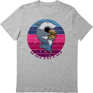 Shark Eat Cake Retro Sunset T-Shirt, Gift Shark Eat Cake Retro Sunset T-Shirt, Funny Shark Eat Cake Retro Sunset T-Shirt Gray