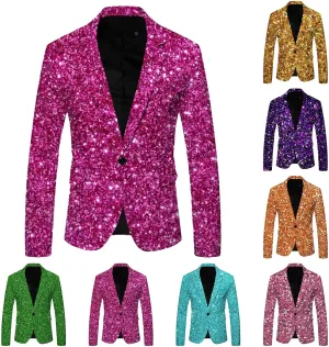 Shiny Sequins Tuxedo Jacket for Men Floral One Button Coat Peak Lapel Tailcoat Party Prom Wedding TailBlazer