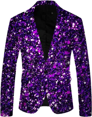 Shiny Sequins Tuxedo Jacket for Men Floral One Button Coat Peak Lapel Tailcoat Party Prom Wedding TailBlazer