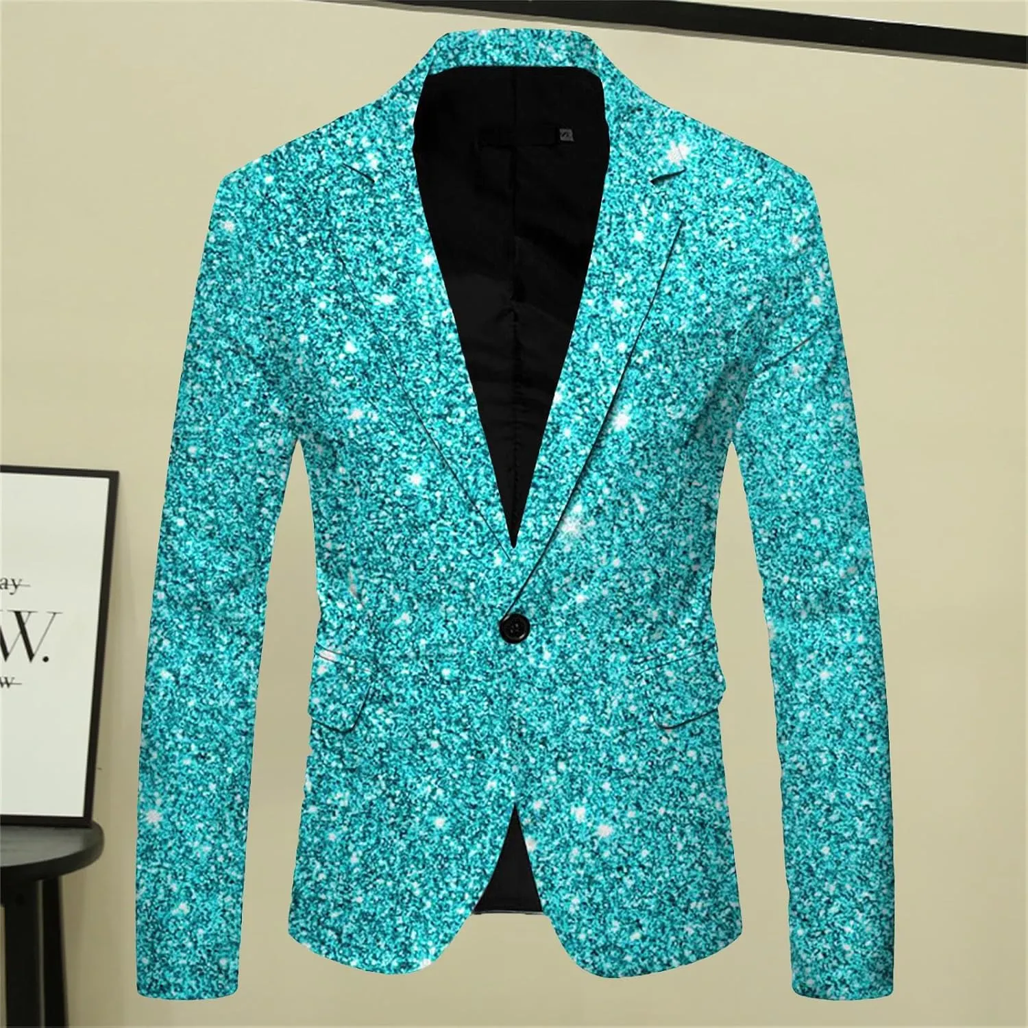 Shiny Sequins Tuxedo Jacket for Men Floral One Button Coat Peak Lapel Tailcoat Party Prom Wedding TailBlazer