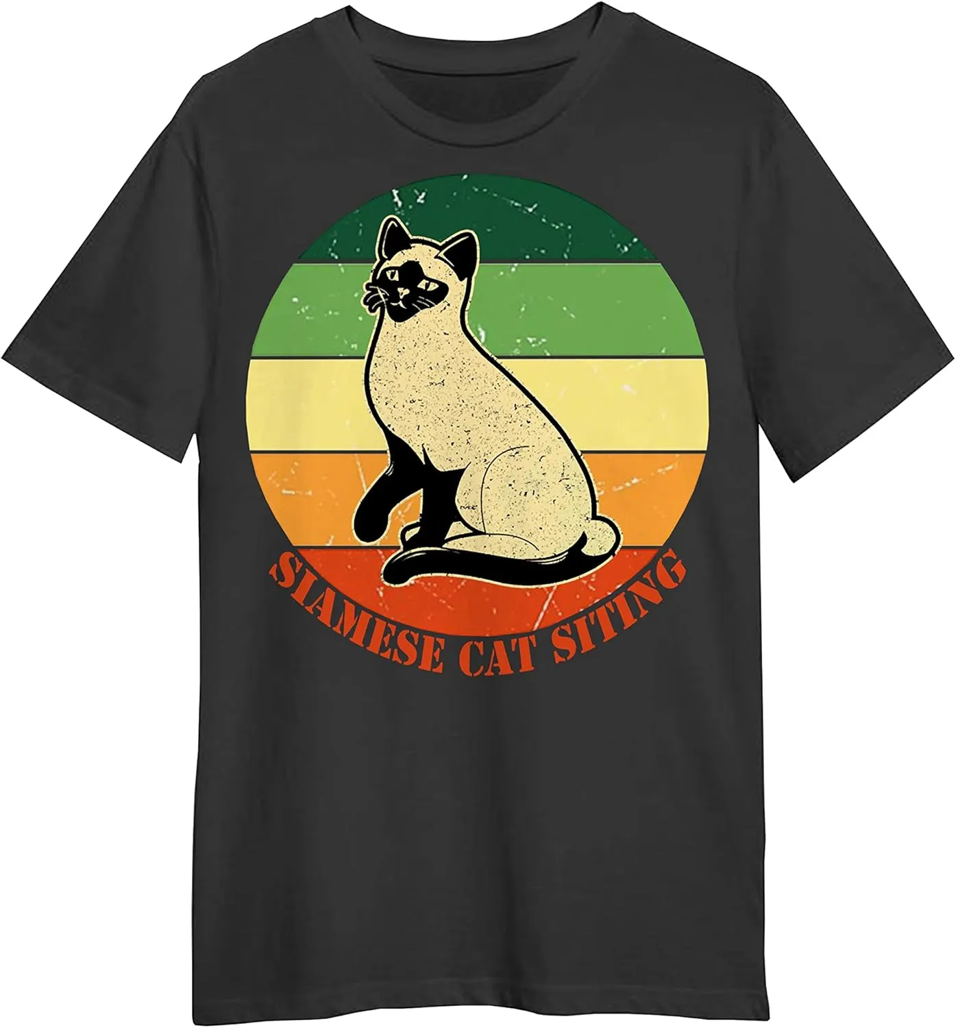 Siamese Cat Siting Retro Sunset T-Shirt, Gift Siamese Cat Siting Retro Sunset T-Shirt, Funny Siamese Cat Siting Retro Sunset T-Shirt Black