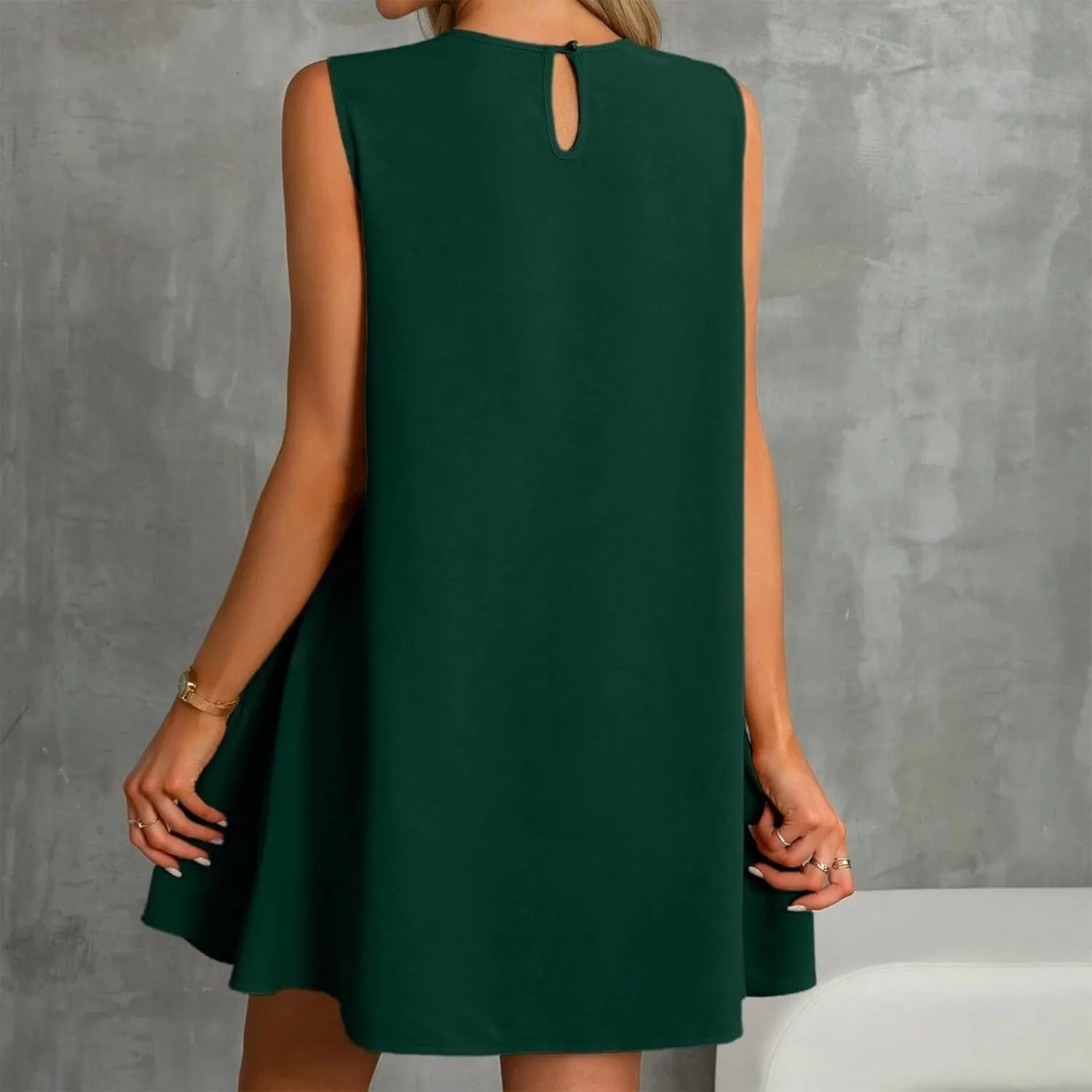 Sleeveless Dress for Women Crewneck Casual Summer Mini Dresses Trendy Ruffle A Line Babydoll Dress Cute Short Sundress