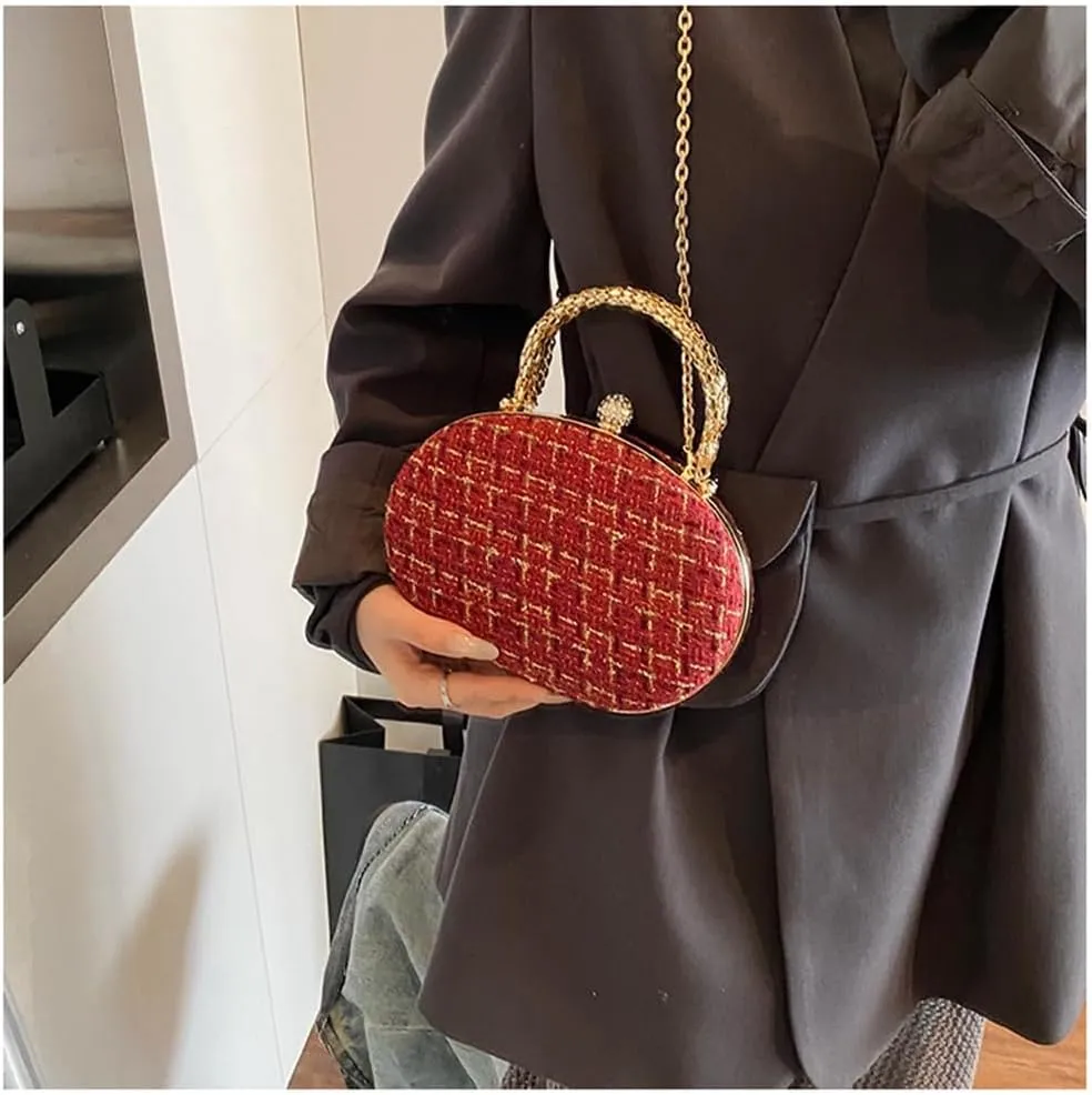 Small Plaid Clutch Purse Shell Shaped Satchel Evening Tote Bag Plaid Clutch Handbag with Chain Party Wedding Purse