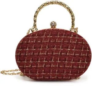 Small Plaid Clutch Purse Shell Shaped Satchel Evening Tote Bag Plaid Clutch Handbag with Chain Party Wedding Purse