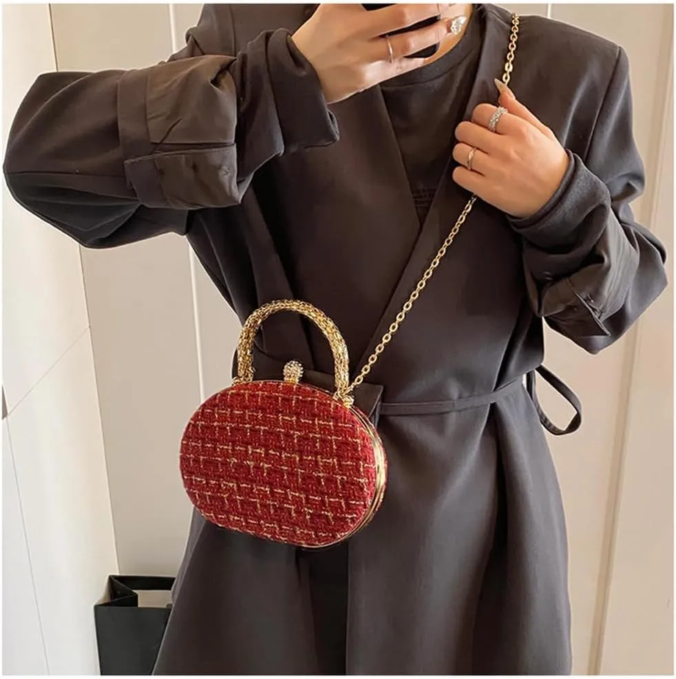 Small Plaid Clutch Purse Shell Shaped Satchel Evening Tote Bag Plaid Clutch Handbag with Chain Party Wedding Purse