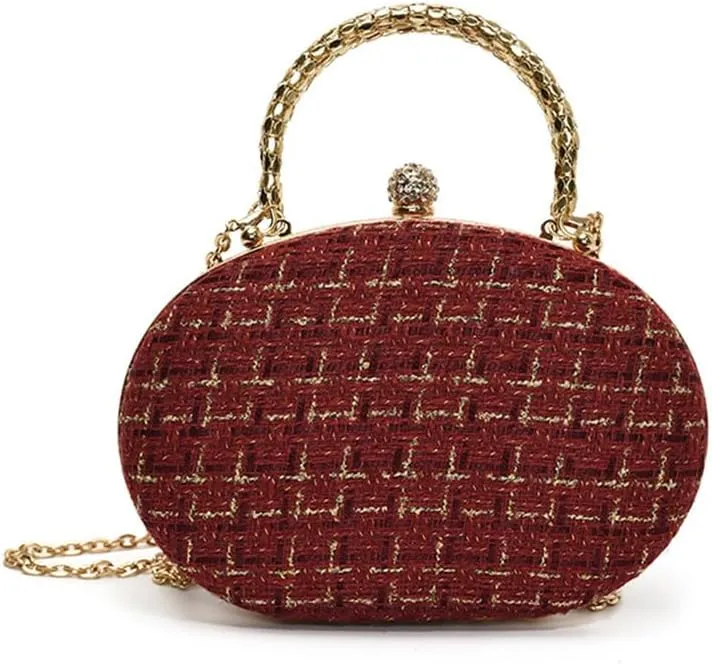 Small Plaid Clutch Purse Shell Shaped Satchel Evening Tote Bag Plaid Clutch Handbag with Chain Party Wedding Purse