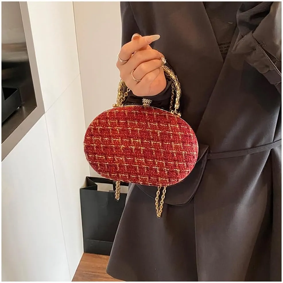 Small Plaid Clutch Purse Shell Shaped Satchel Evening Tote Bag Plaid Clutch Handbag with Chain Party Wedding Purse