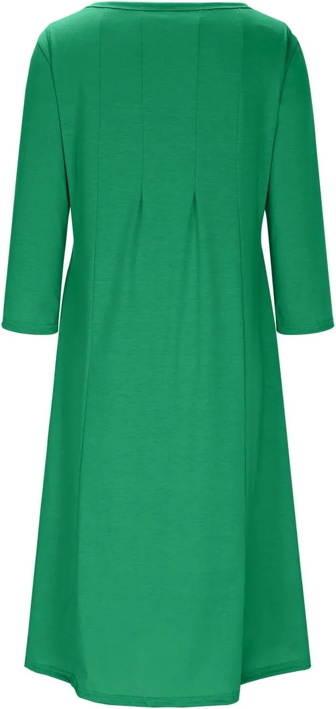 Spring Dresses for Women Trendy 2025 Half Sleeve Crewneck Pleated Flowy Midi Dress Elegant Casual Summer Ladies Dress