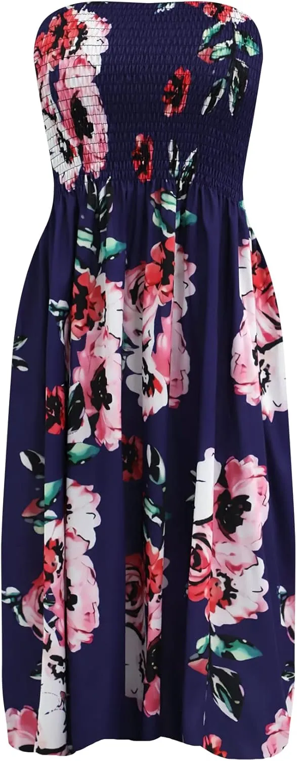 Strapless Dress for Women Summer Beach Smocked Sundresses Casual Tub Top Dress
