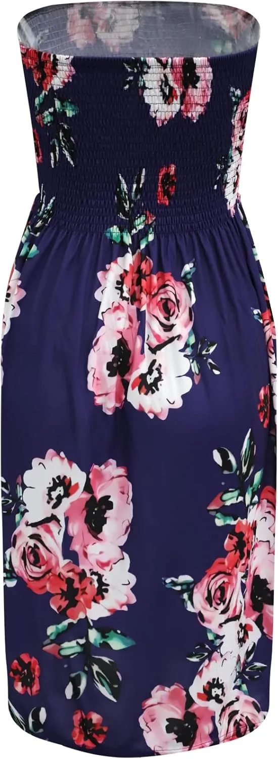 Strapless Dress for Women Summer Beach Smocked Sundresses Casual Tub Top Dress
