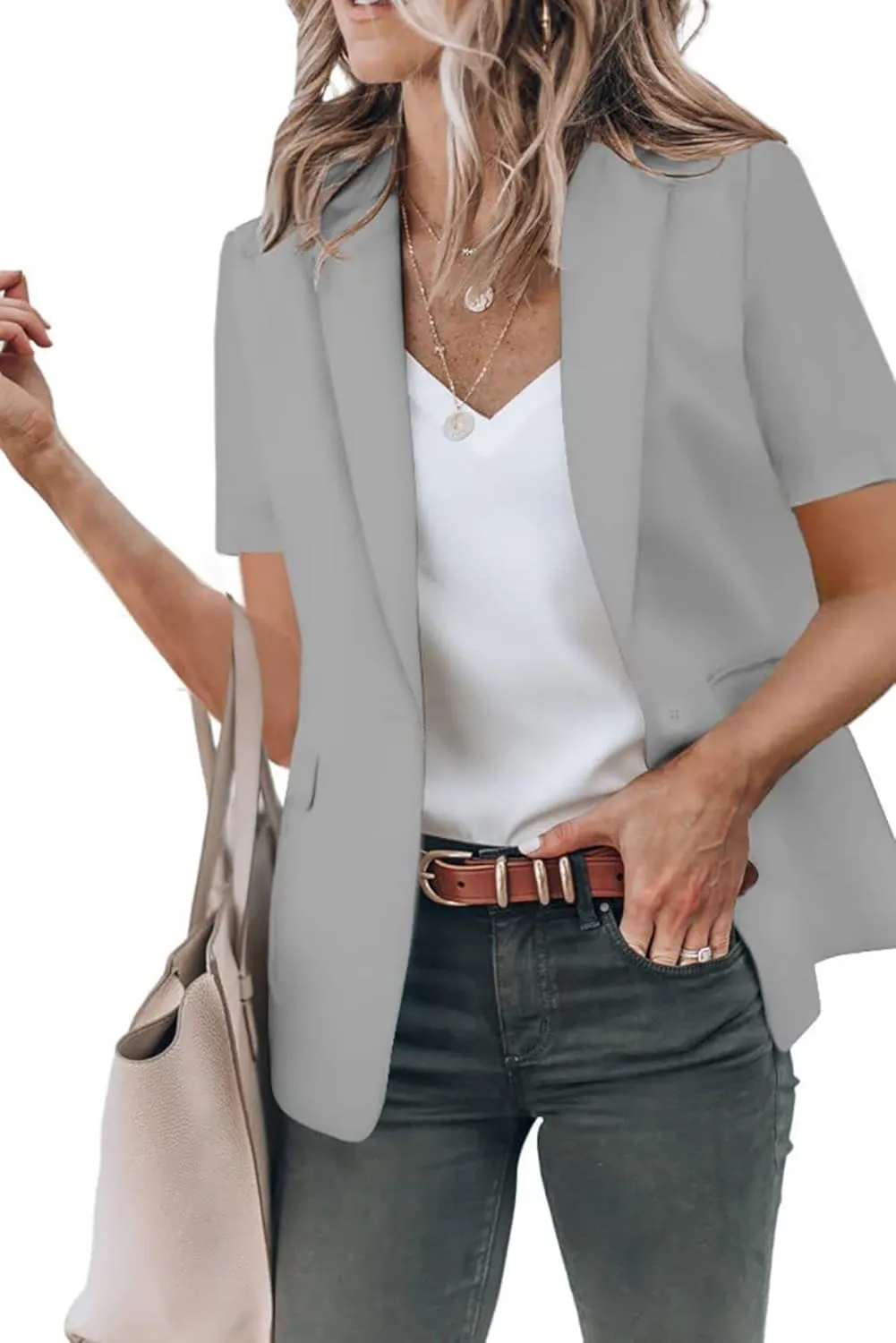 Summer Blazers for Women Casual Short Sleeve Blazers Business Lapel Open Front Work Office Jacket Dressy Suit Jackets