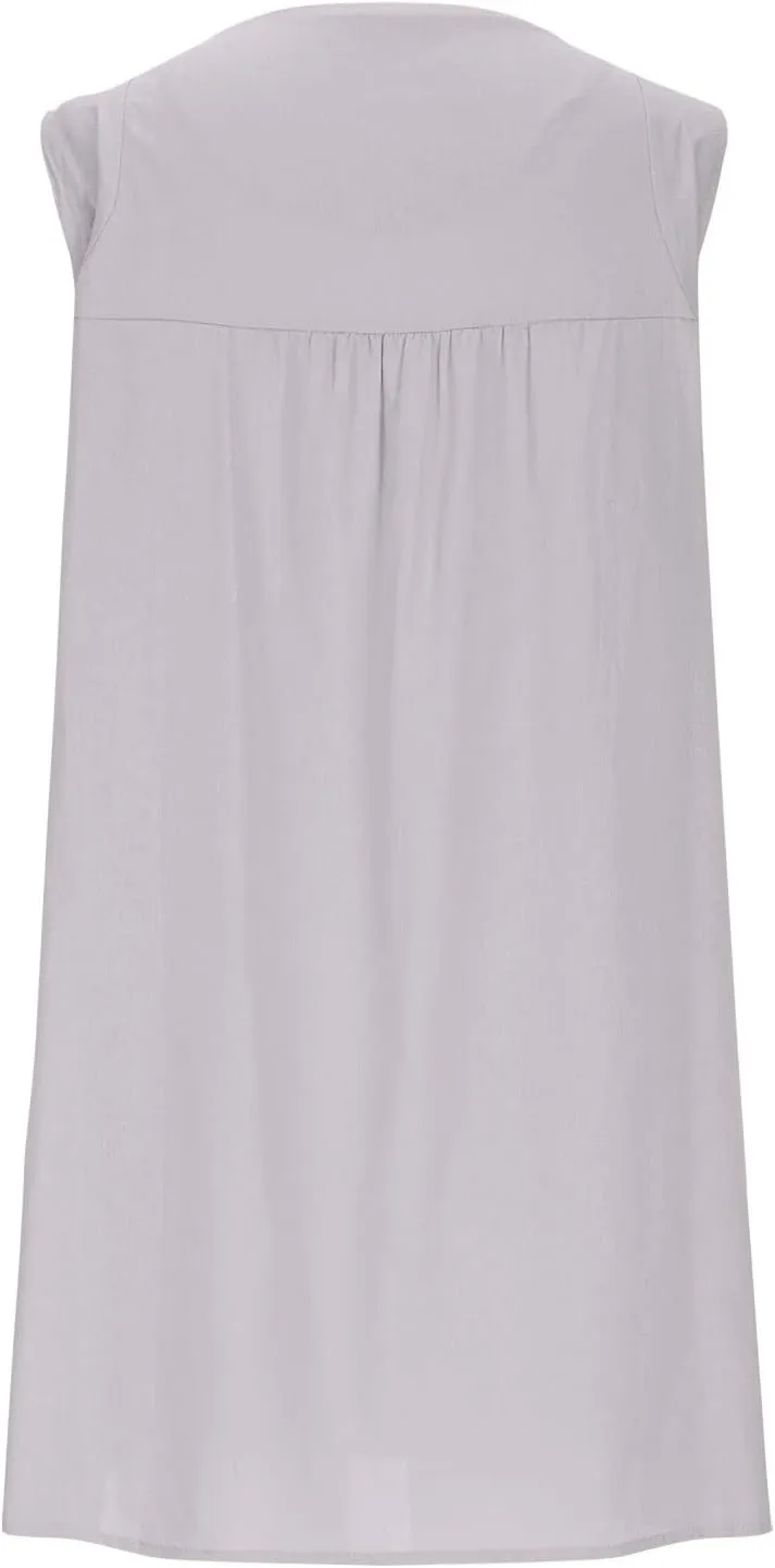 Summer Cotton Linen Dress for Women Casual Sleeveless Crewneck Ruched Sundress Plus Size Solid Loose Beach Dresses