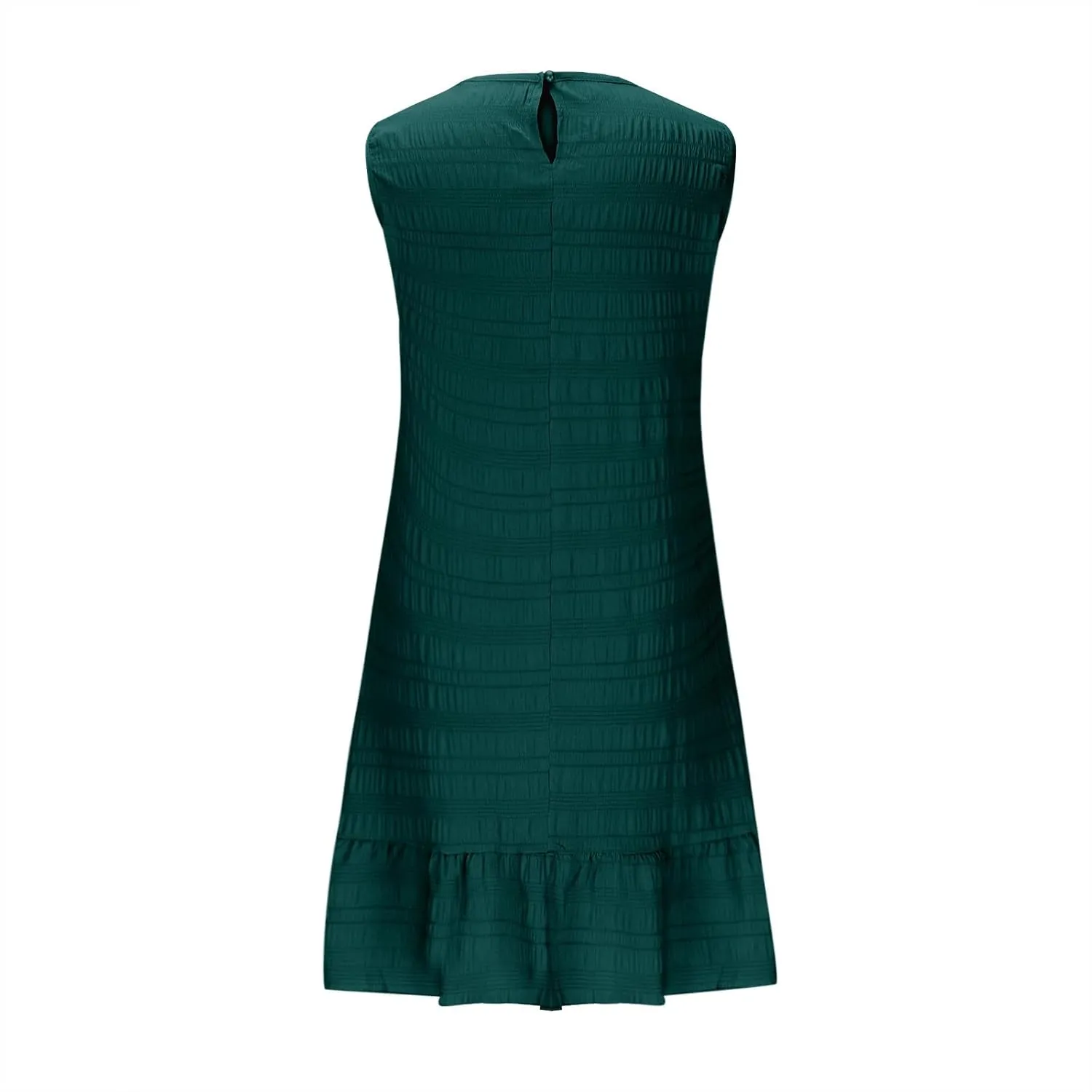 Summer Dress Women Mini Ruffle Hem Sleeveless Round Neck Solid Textured Casual Beach Holiday Party Boho Sundress