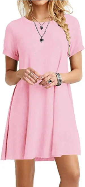 Summer Dresses for Women 2024 Casual Plain Simple Short Sleeve T-Shirt Loose Dress Flowy Beach Mini Dress for Vacation