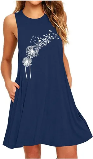 Summer Dresses for Women 2024 Plus Size Floral Beach Sundresses Casual Sleeveless Crewneck Trendy Swing Dress