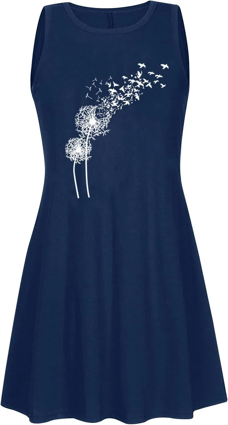 Summer Dresses for Women 2024 Plus Size Floral Beach Sundresses Casual Sleeveless Crewneck Trendy Swing Dress
