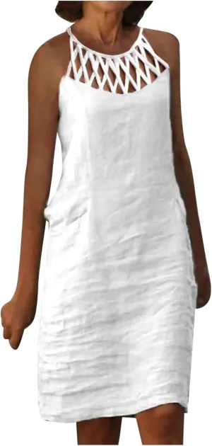 Summer Dresses for Women 2025 Casual Trendy Hollow Out Halter Neck A-line Sundress Beach Vacation Outfits Midi Dress