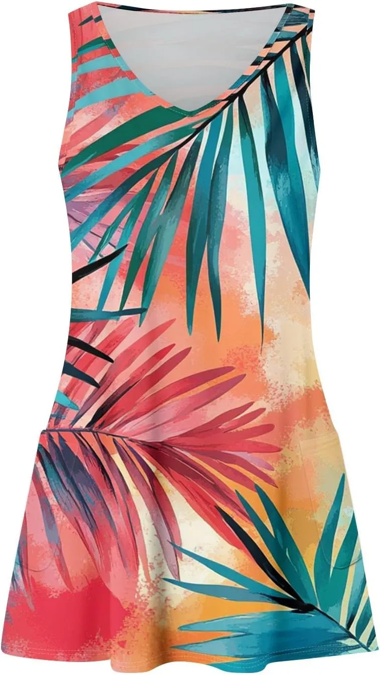 Summer Dresses for Women 2025 Loose Floral Tank Dress V-Neck Casual Sundresses Boho Beach Sleeveless T Shirt Dresses