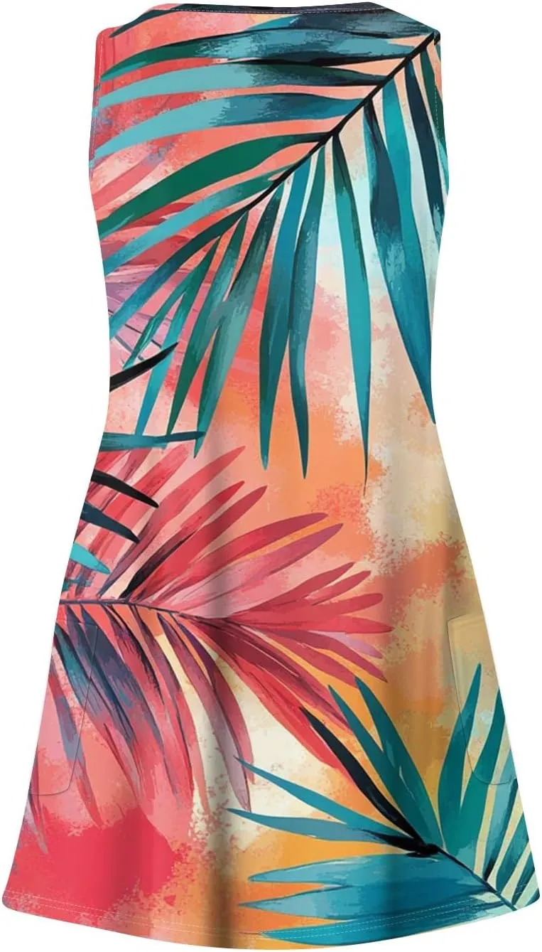 Summer Dresses for Women 2025 Loose Floral Tank Dress V-Neck Casual Sundresses Boho Beach Sleeveless T Shirt Dresses