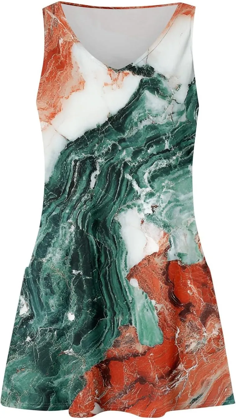 Summer Dresses for Women 2025 Sleeveless Loose Sundresses V Neck Boho Beach T Shirt Dresses Casual Floral Tank Dress