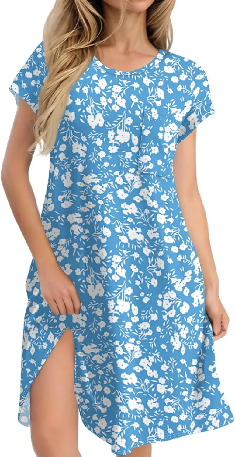 Summer Dresses for Women 2025s Casual Cap Sleeve Crewneck Loose Mini Dresses Casual Floral Beach T Shirt Dres