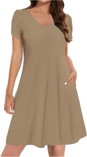 Summer Dresses for Women Casual T Shirt Dresses Swing Flowy Beach Vacation Tunic Loose Sundress with Pockets