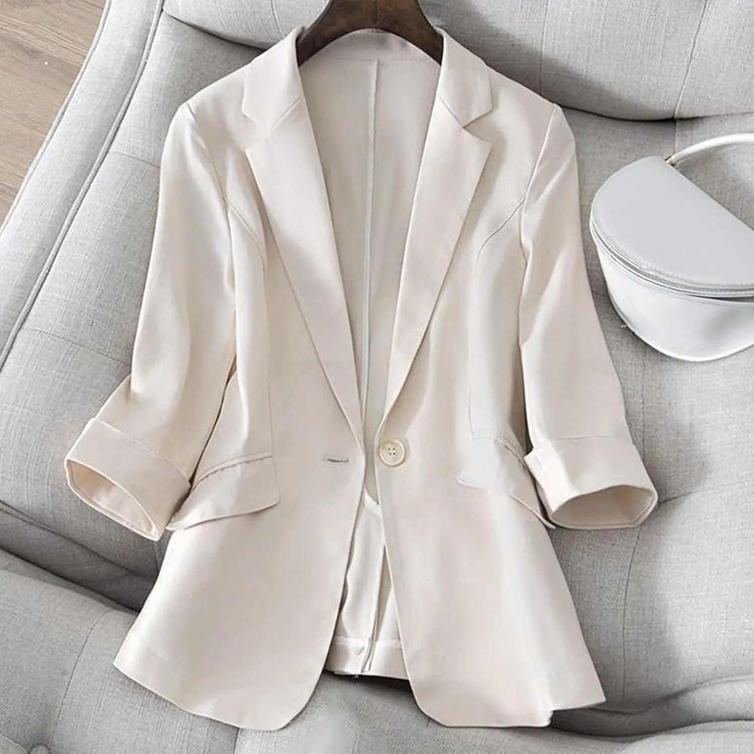 Summer Linen Blazers for Women 2025 Trendy Lightweight Casual One Button Work Jackets Thin Shirts Blazer with Pockets