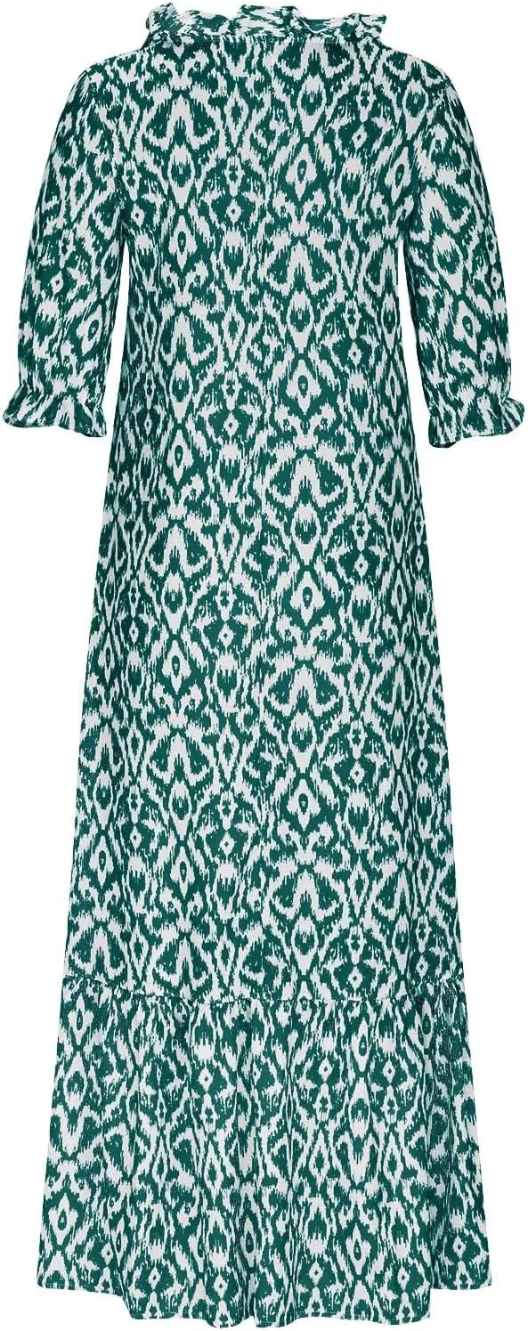 Summer Long Boho Dresses for Women 2025 Flowy Half Sleeve V Neck Maxi Dress Casual Beach Vacation Outfits Sundress