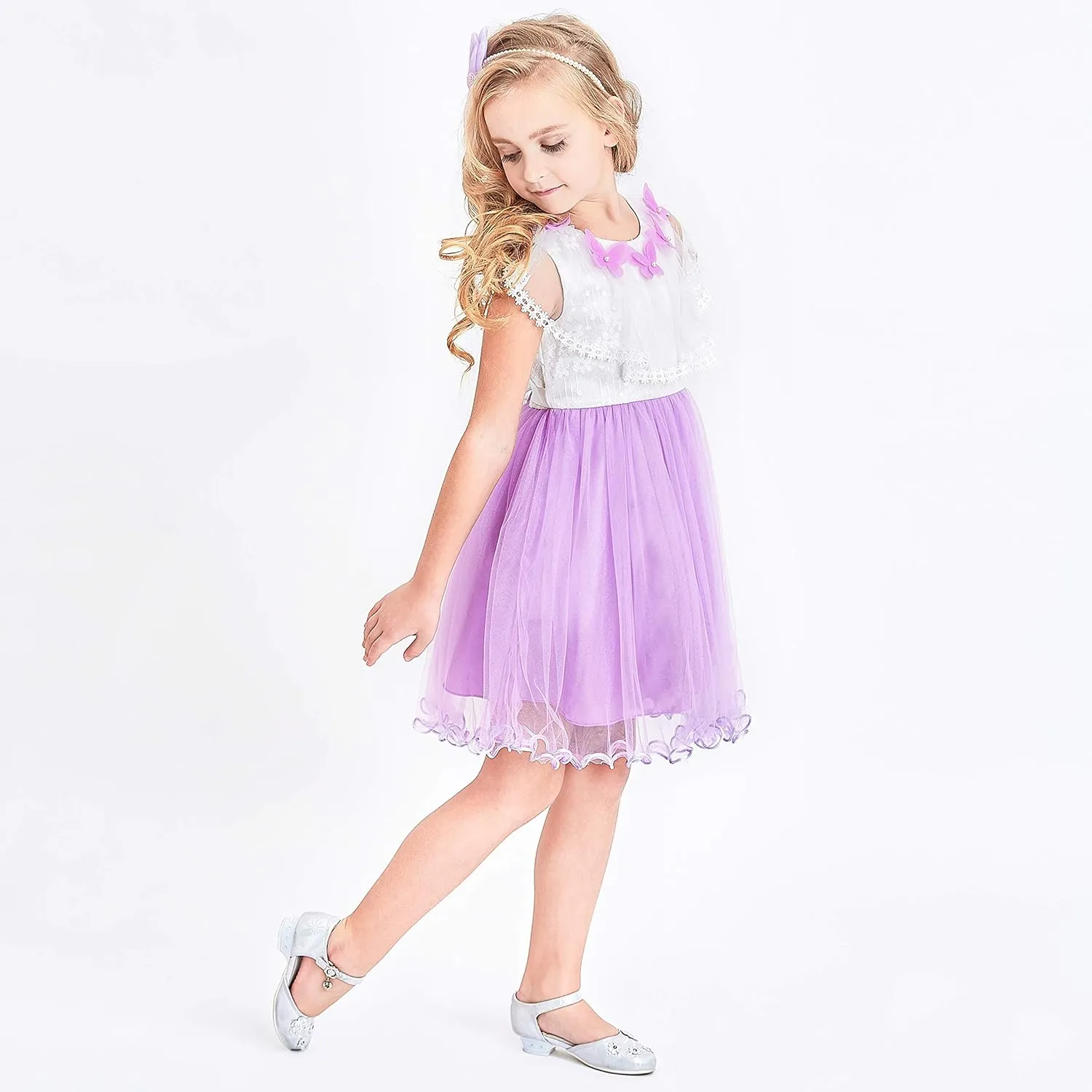 Sunny Fashion Girls Dress Cape Cloak Dress Purple Wedding Size 5-12