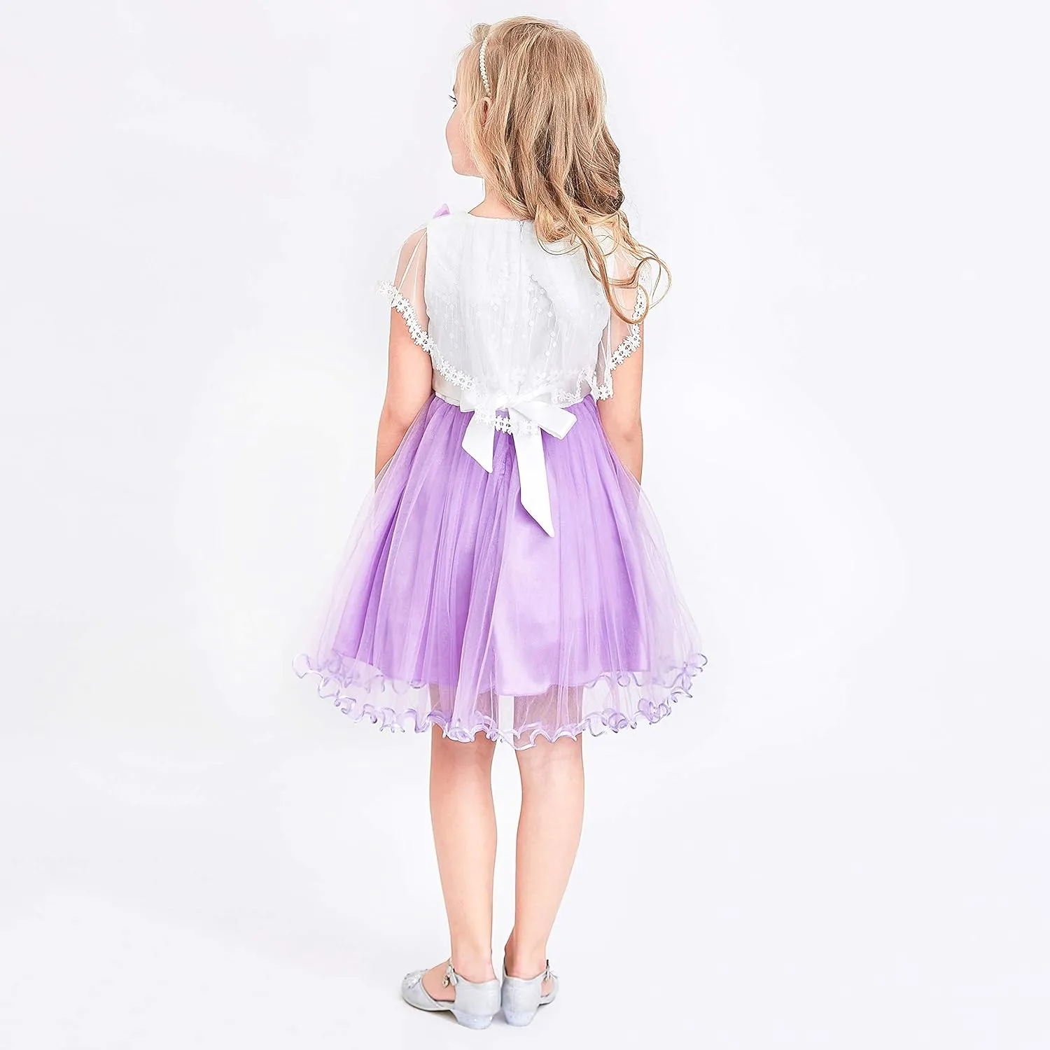 Sunny Fashion Girls Dress Cape Cloak Dress Purple Wedding Size 5-12