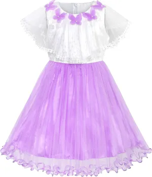 Sunny Fashion Girls Dress Cape Cloak Dress Purple Wedding Size 5-12