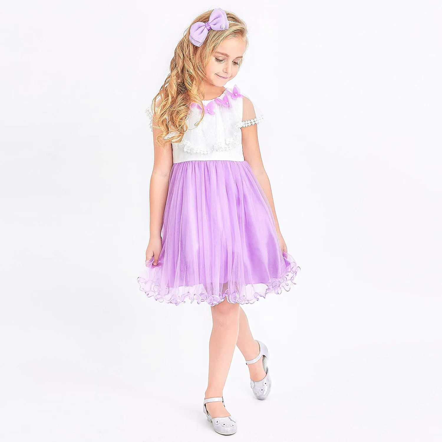 Sunny Fashion Girls Dress Cape Cloak Dress Purple Wedding Size 5-12