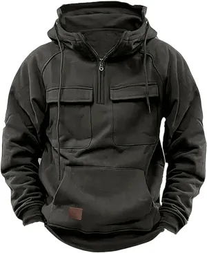 Tactical Hoodies for Men Military Quarter Zip Pullover Cargo Sweatshirts 1/4 Zip Pullover Lightweight with Pockets