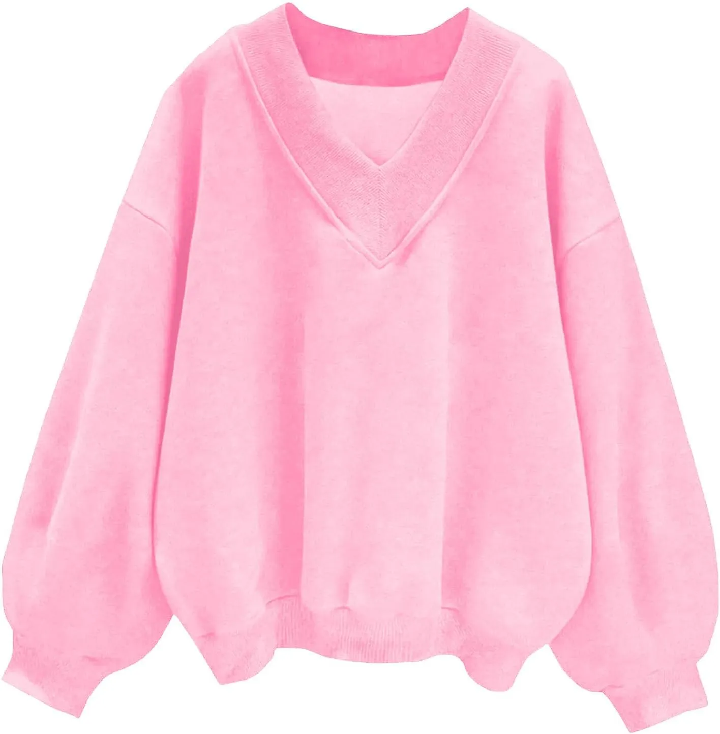 TANGNADE Women's Oversized Sweatshirts Long Sleeve Solid Hoodies V Neck Pullover Casual Sweaters 2024 Fall Clothes Trendy