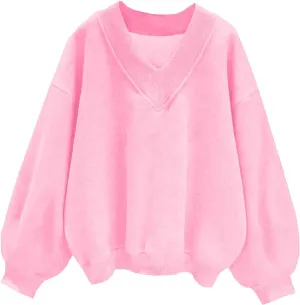 TANGNADE Women's Oversized Sweatshirts Long Sleeve Solid Hoodies V Neck Pullover Casual Sweaters 2024 Fall Clothes Trendy
