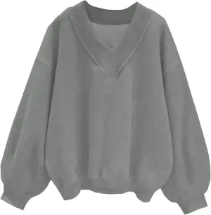 TANGNADE Women's Oversized Sweatshirts Long Sleeve Solid Hoodies V Neck Pullover Casual Sweaters 2024 Fall Clothes Trendy