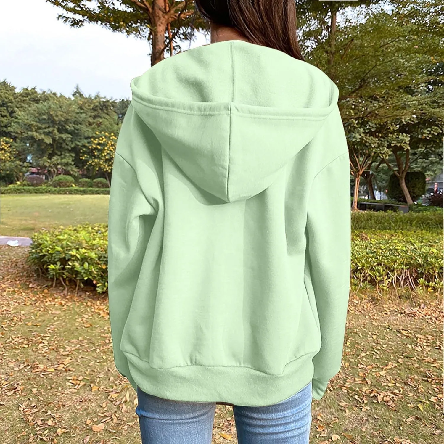 TANGNADE Women's Zip Up Hoodies Drawstring Fall Jacket Oversized Casual Sweatshirts Pullover with Pocket 2024 Winter Clothes