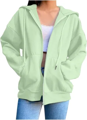 TANGNADE Women's Zip Up Hoodies Drawstring Fall Jacket Oversized Casual Sweatshirts Pullover with Pocket 2024 Winter Clothes