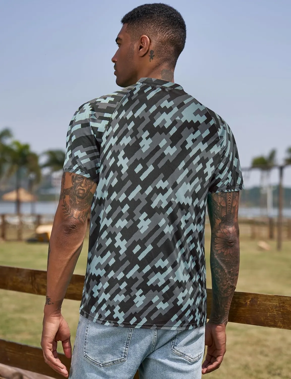 TAPULCO Mens Collarless Golf Shirts Short Sleeve Dry Fit Stretch Casual Breathable Lightweight Tshirts