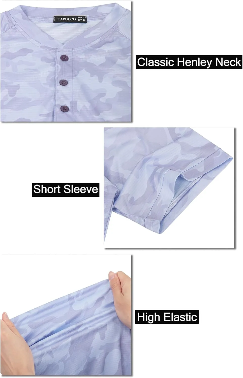 TAPULCO Mens Collarless Golf Shirts Short Sleeve Dry Fit Stretch Casual Breathable Lightweight Tshirts