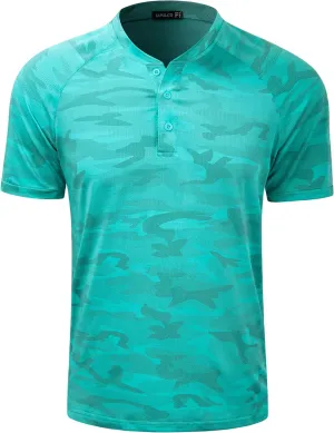 TAPULCO Mens Collarless Golf Shirts Short Sleeve Dry Fit Stretch Casual Breathable Lightweight Tshirts