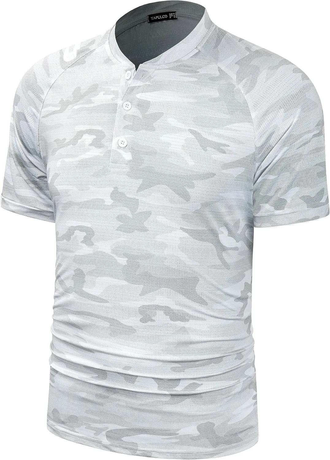 TAPULCO Mens Collarless Golf Shirts Short Sleeve Dry Fit Stretch Casual Breathable Lightweight Tshirts
