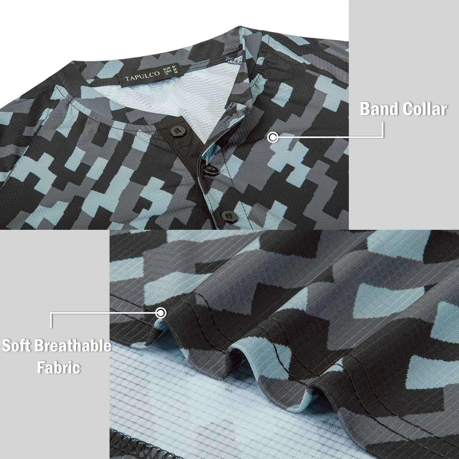 TAPULCO Mens Collarless Golf Shirts Short Sleeve Dry Fit Stretch Casual Breathable Lightweight Tshirts