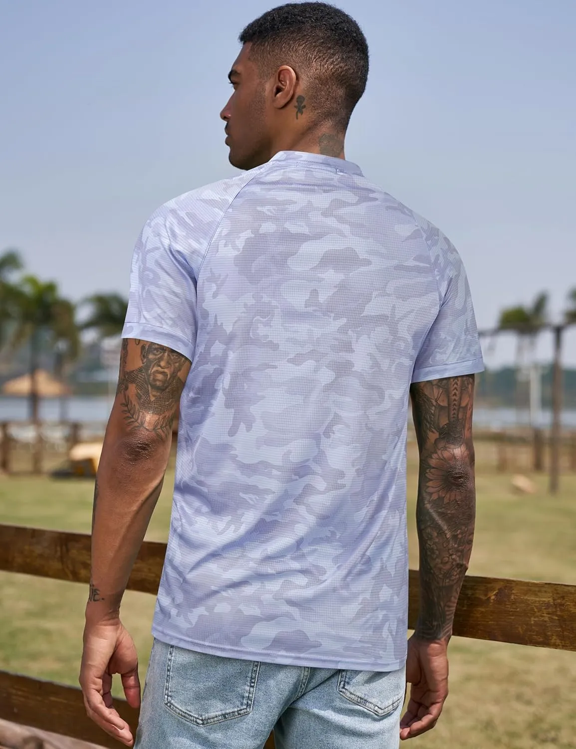 TAPULCO Mens Collarless Golf Shirts Short Sleeve Dry Fit Stretch Casual Breathable Lightweight Tshirts