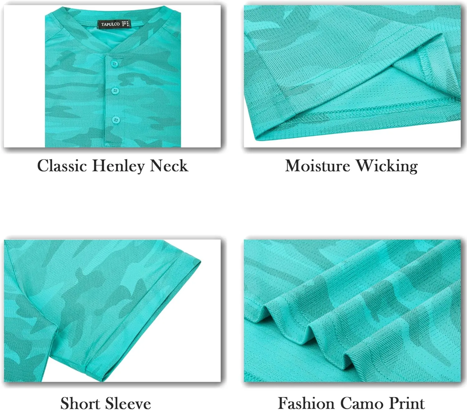 TAPULCO Mens Collarless Golf Shirts Short Sleeve Dry Fit Stretch Casual Breathable Lightweight Tshirts