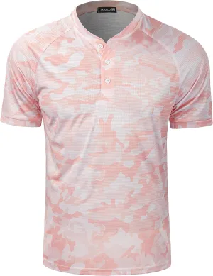 TAPULCO Mens Collarless Golf Shirts Short Sleeve Dry Fit Stretch Casual Breathable Lightweight Tshirts