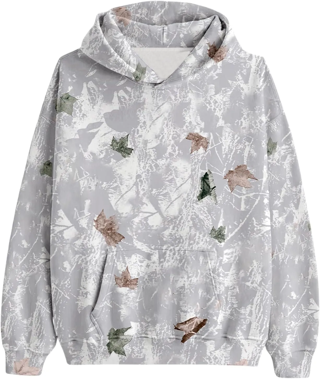 Thatrich Camo Hoodie Womens Maple Leaf Printed Sweatshirts Trendy Graphic Hoodies Lightweight Pullover Sweatshirt Spring Tops
