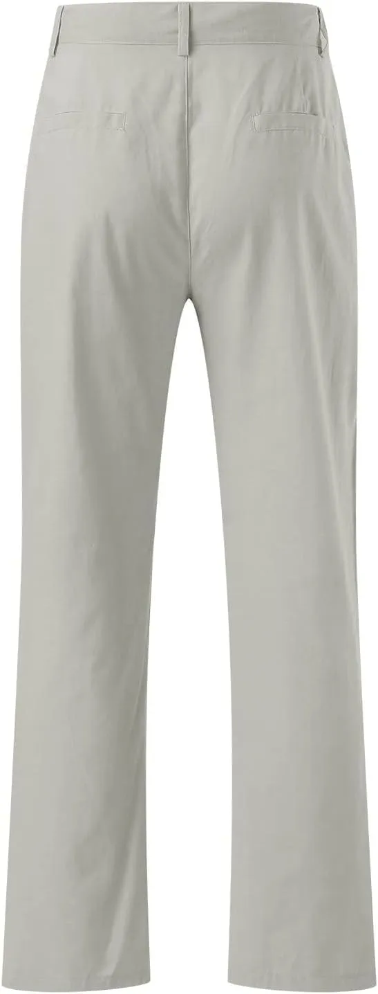 Thatrich Men's Business Casual Pants Slim Fit Formal Golf Pants Linen Casual Summer Trousers Breathable Lightweight Slacks